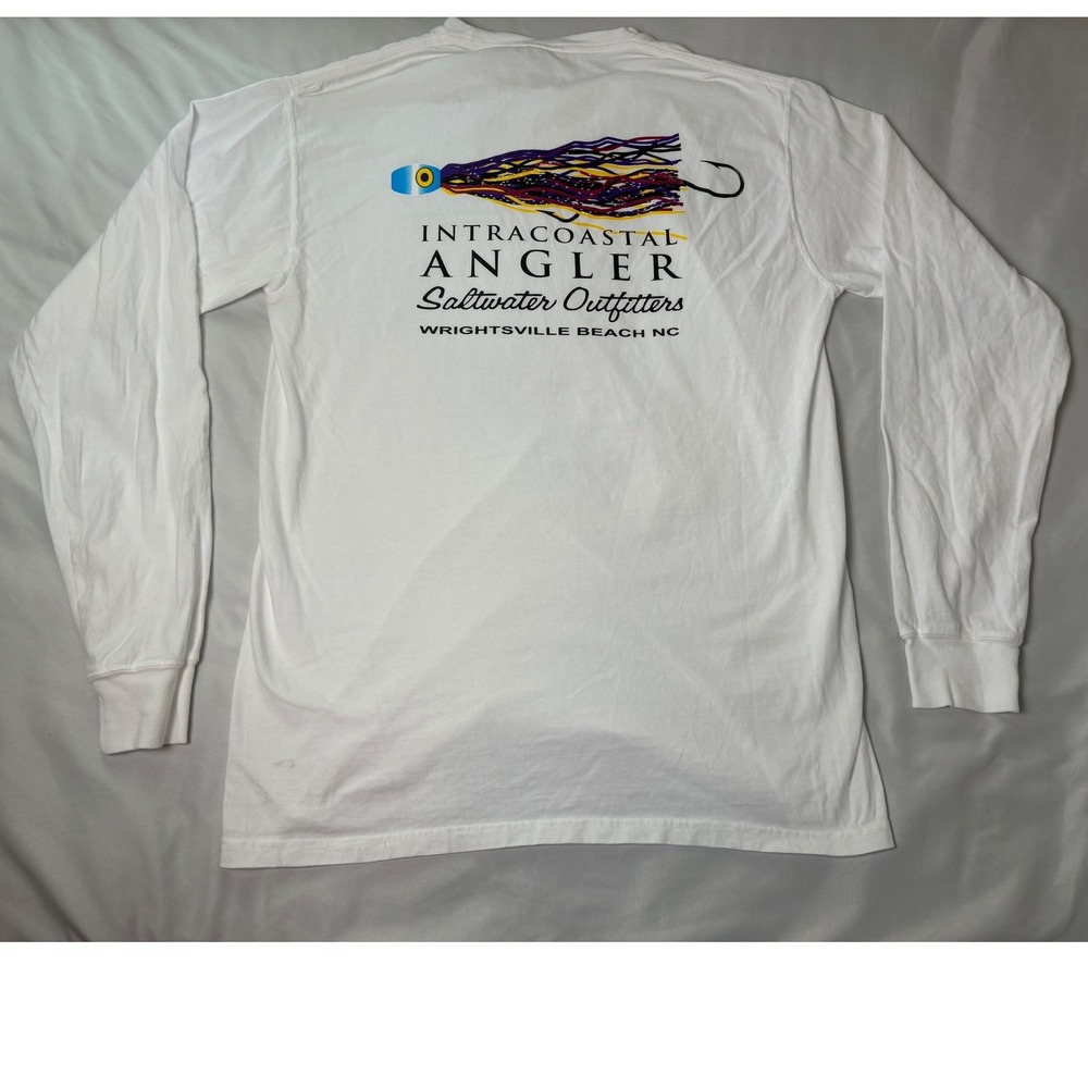 Comfort Wash Long Sleeve T-Shirt Mens M White Excellent Fishing Graphic Tee